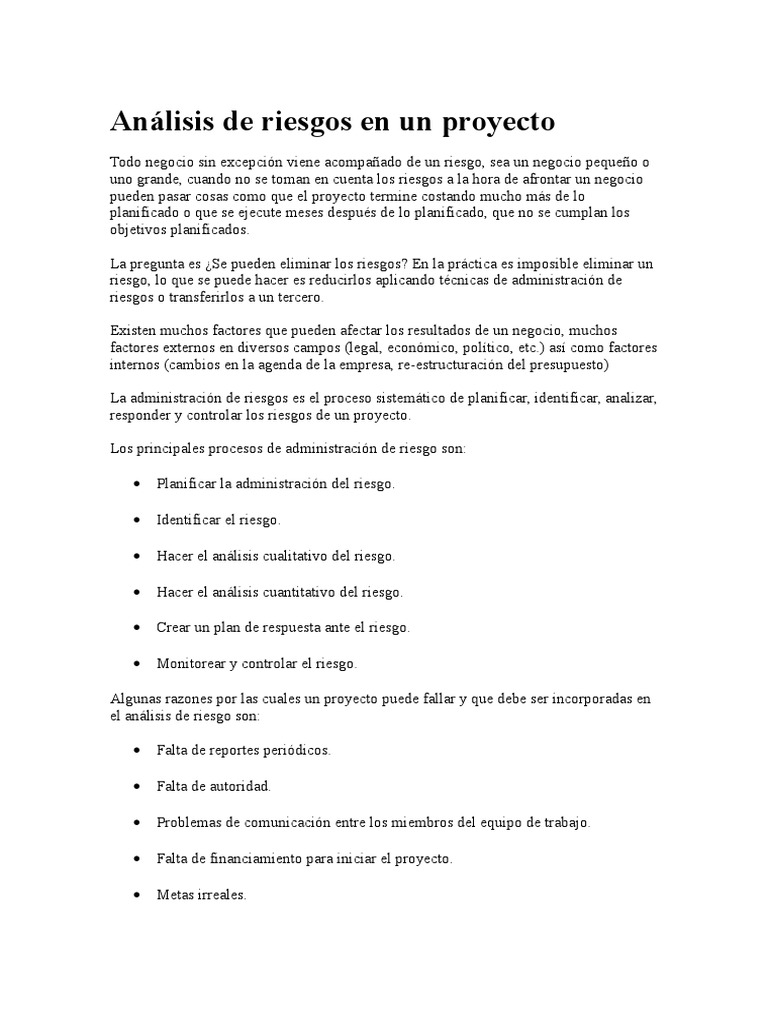 Análisis de Riesgos en Proyectos | PDF | Toma de decisiones | Planificación