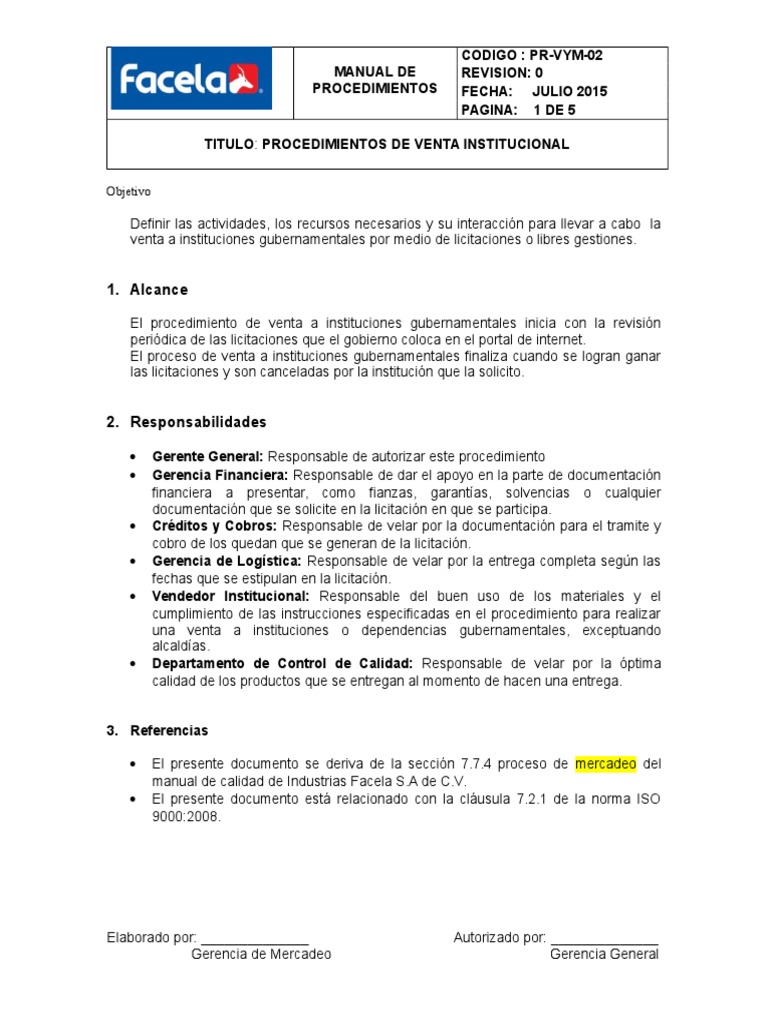 MANUAL DE PROCEDIMIENTOS PARA VENTA INSTITUCIONALES