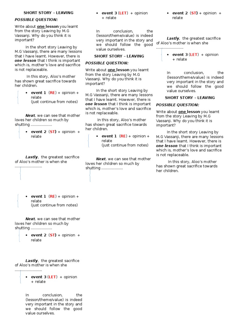 short story leaving characters essay