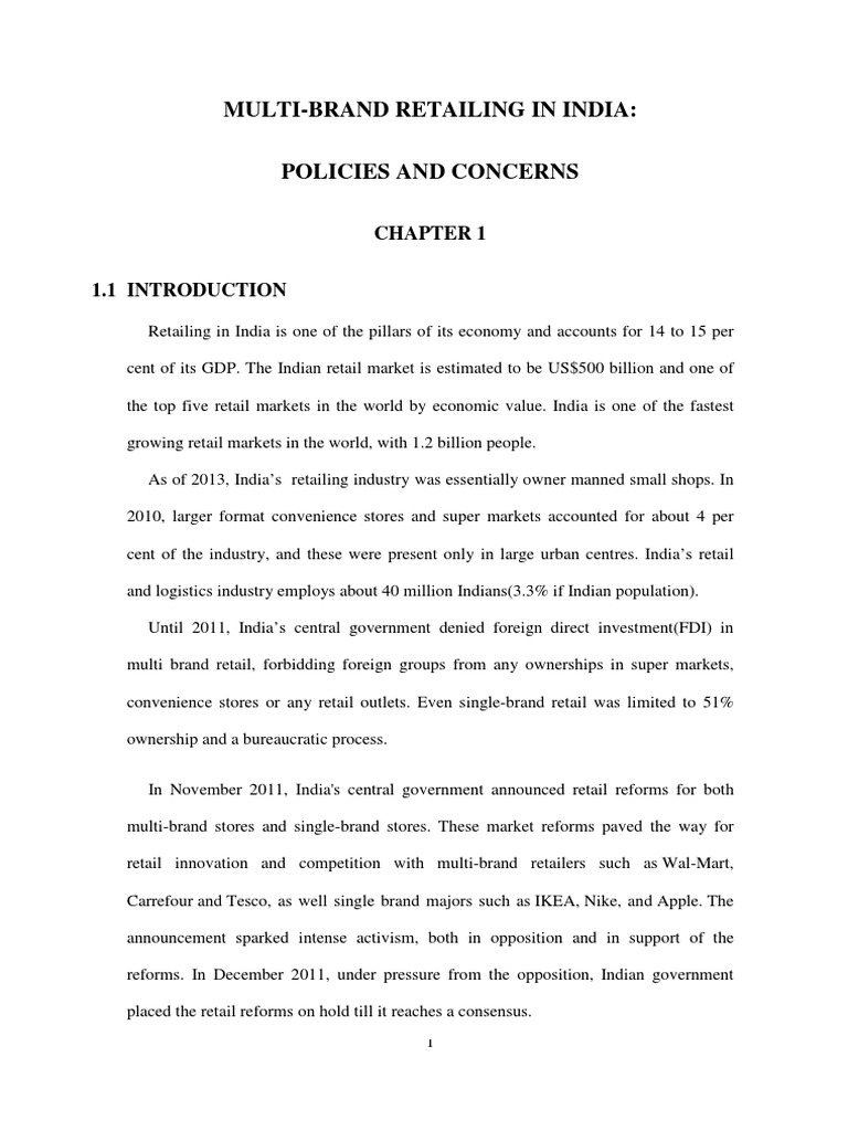 Multi Brand Retailing in India PDF Foreign Direct Investment Retail