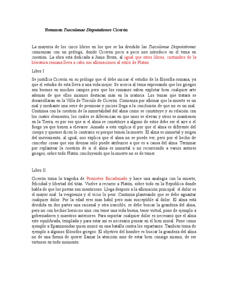 Resumen Tusculanae Disputationes Cicerón PDF Cicerón Alma
