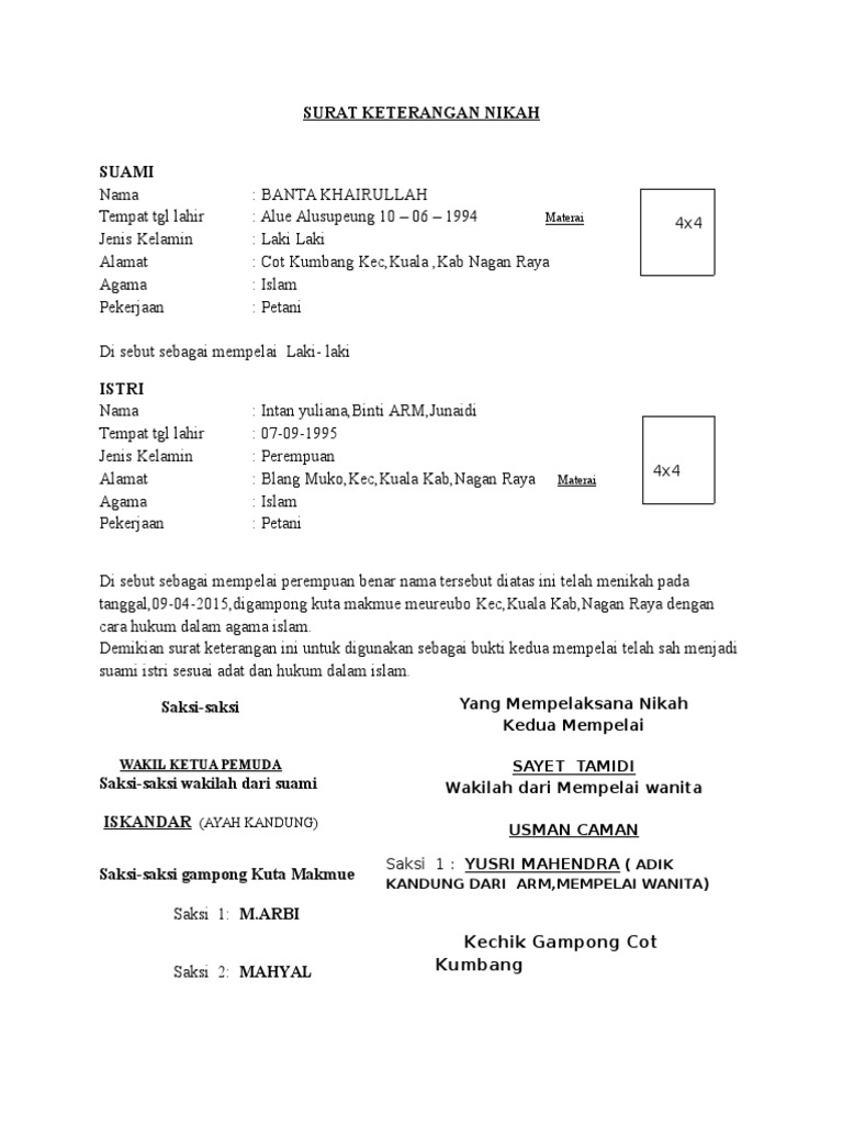 Surat Keterangan Nikah