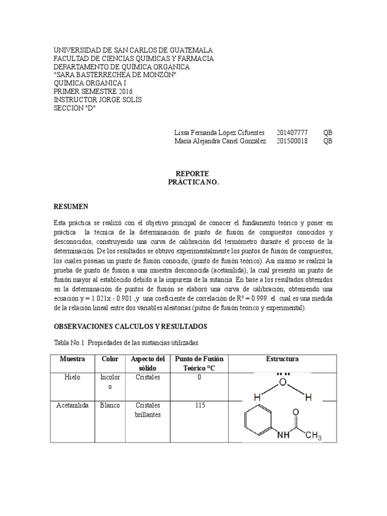 Puntos de fusion. Compuestos químicos Química
