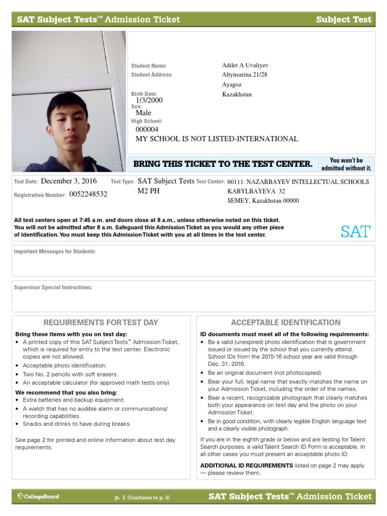 Admissionticket Pdf Identity Document Sat