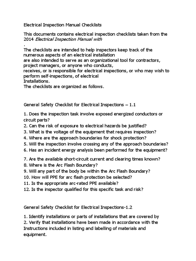 Electrical Wiring Methods and Check List PDF Electrical Wiring