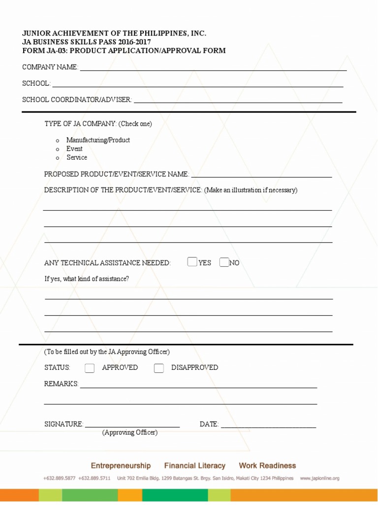 JA Product Application Form 2016-2017 | PDF