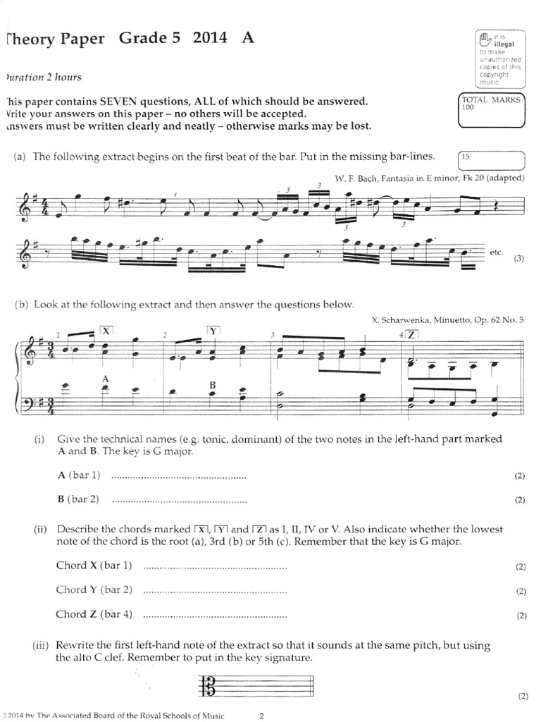 ABRSM Music Theory Grade 5 2014 A
