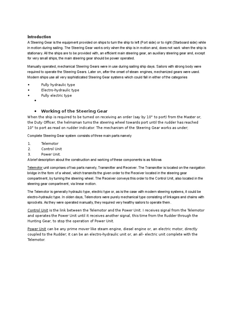 Overview of Ship Steering Gear Systems | PDF | Servomechanism | Steering
