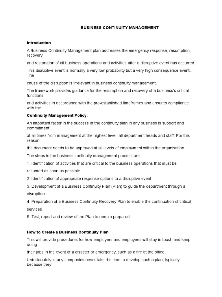 Business Continuity Management | PDF