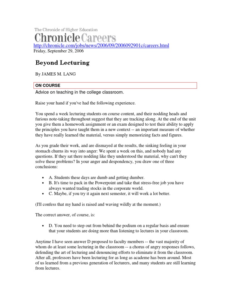 Beyond Lecturing James Lang Lecture Teaching Method - 