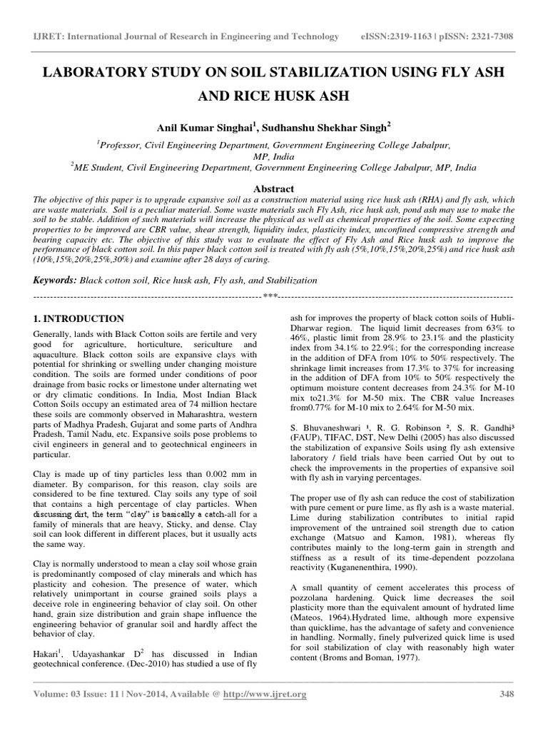 Soil Stabilization with Fly Ash and RHA | PDF | Fly Ash | Clay