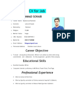 CV For Job: Muhammad Sohaib