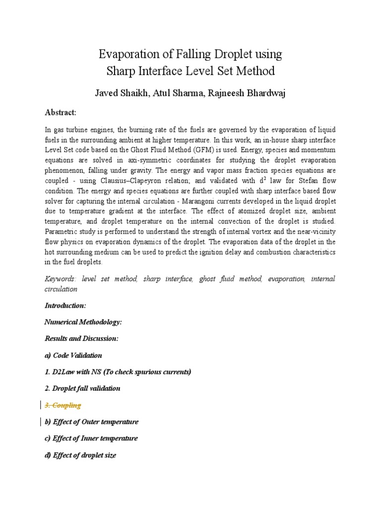 Droplet Evaporation via Level Set Method | PDF