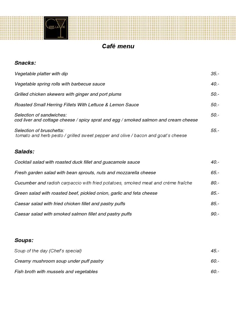 Café Snack and Menu Options | PDF