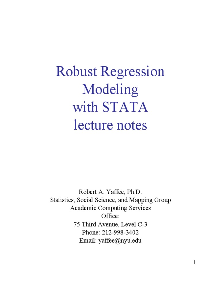 Robust Regression Modeling With STATA Lecture Notes | PDF ...