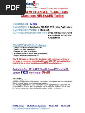 Braindump2go New Updated 70-486 Practice (61-80)