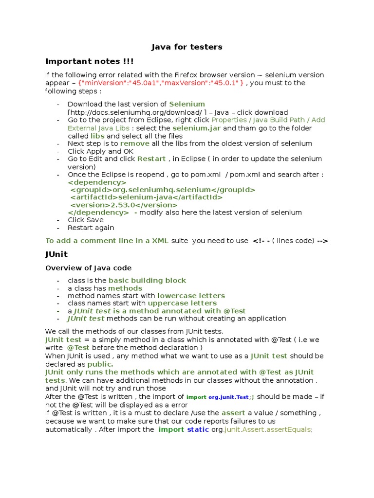 Java For Testers Important Notes !!!: ("Minversion":"45.0A1 ...