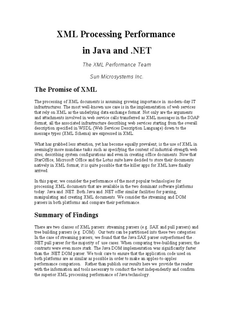 XML Processing Performance: The Promise of XML | PDF | Xml | Parsing