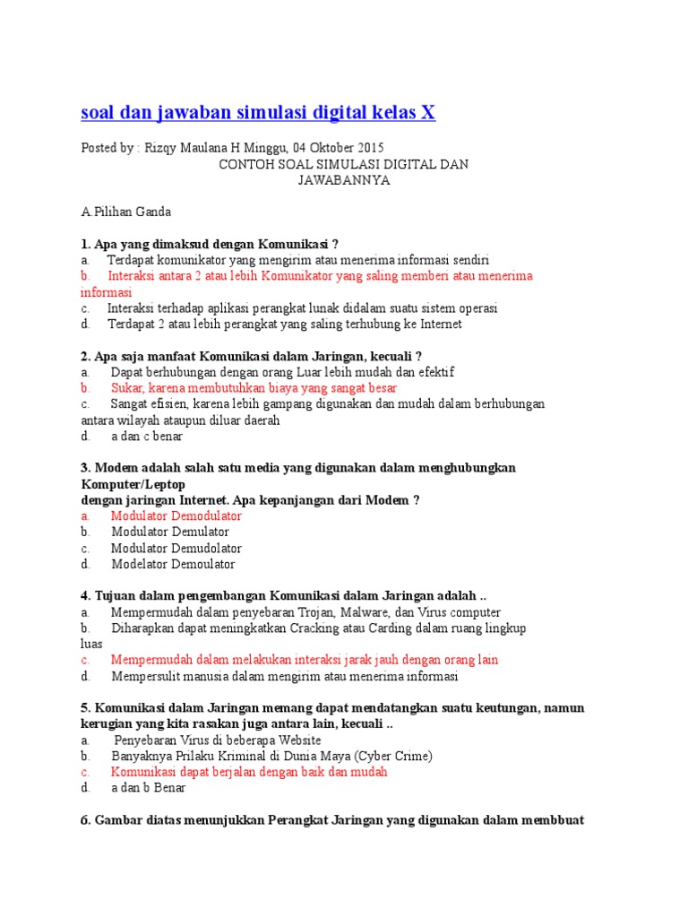 Soal Dan Jawaban Simulasi Digital Kelas X Pdf