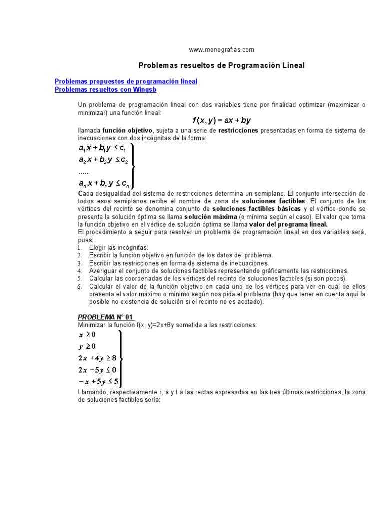 Problemas Resueltos de Programacion Lineal | PDF | Programación lineal |  Enseñanza de matemática
