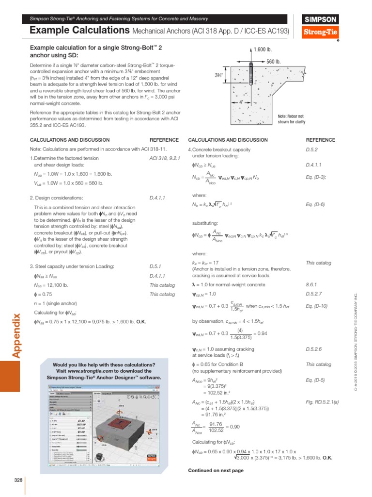 Example Calculations Example Calculation For A Single StrongBolt 2