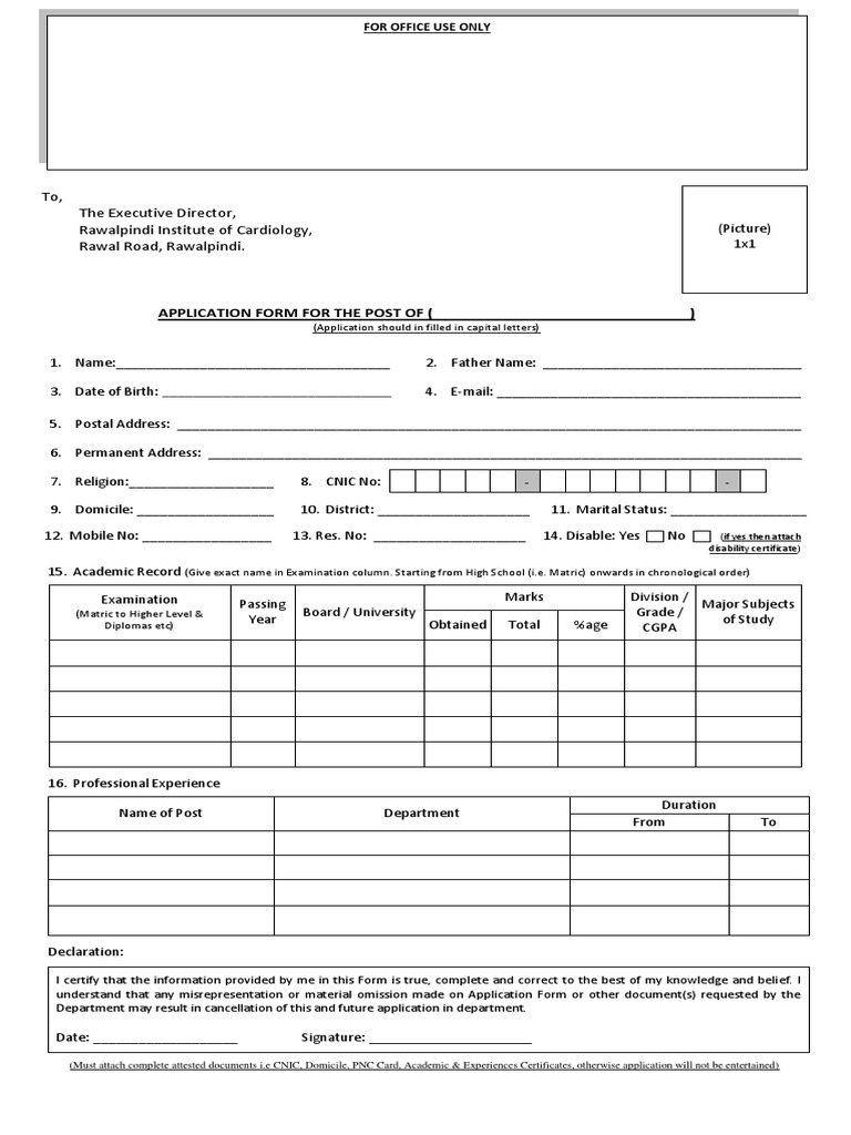 Rawalpindi Cardiology Job Application Form | PDF | Career & Growth ...