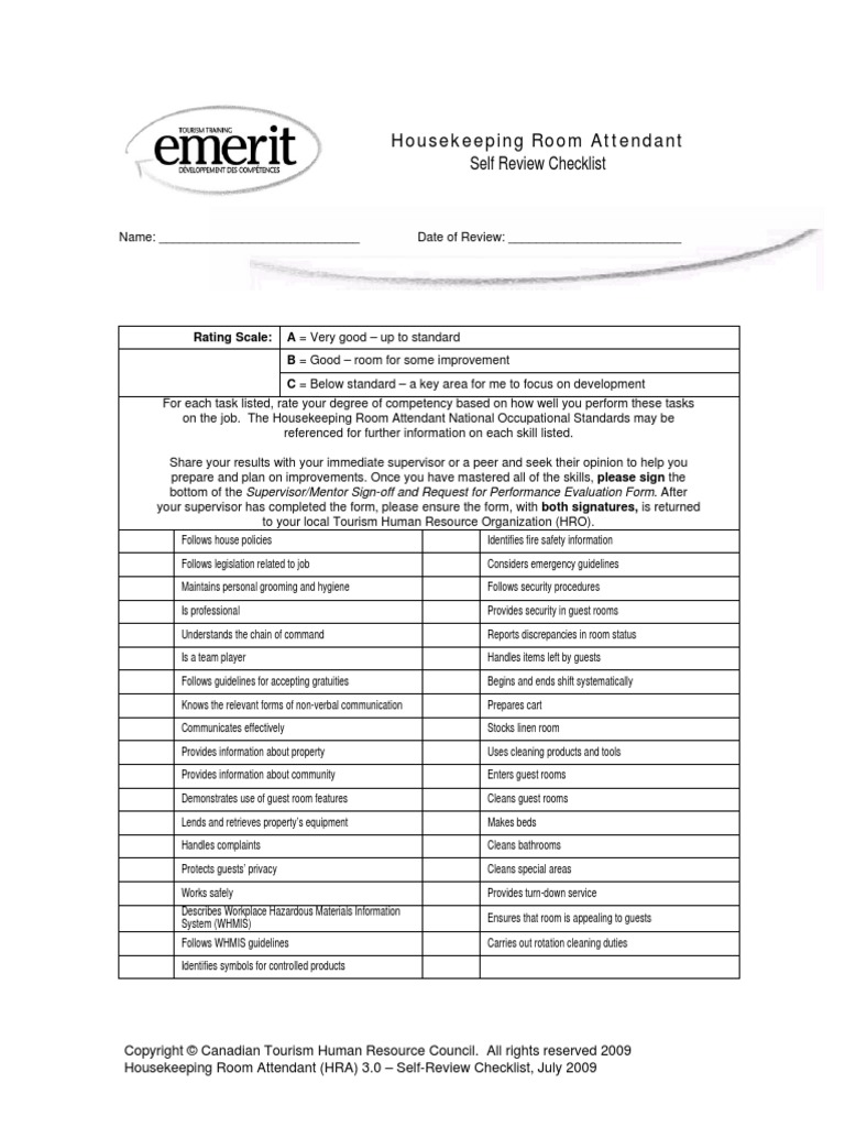 Housekeeping Checklist PDF Housekeeping Competence (Human Resources)