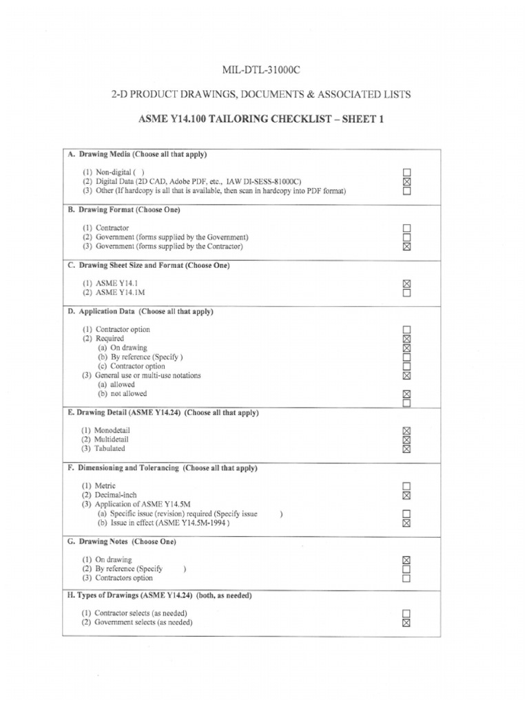 Asme y14 100 tailoring checklist pdf