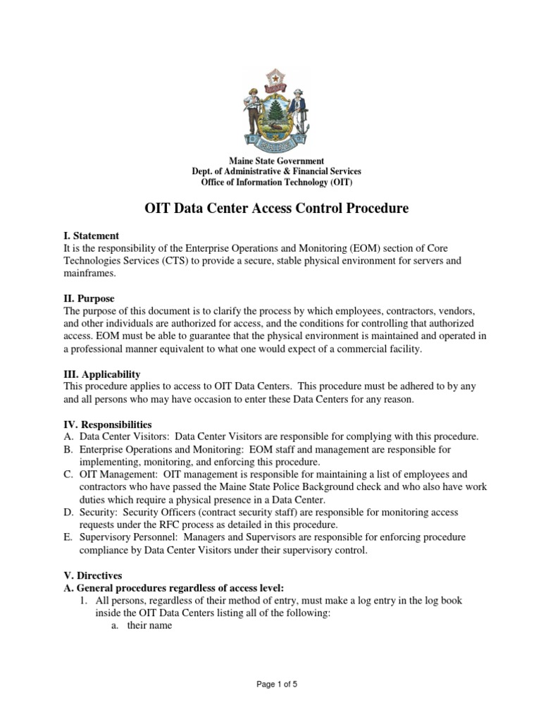 Data Center Access Control Procedures Data Center Surveillance