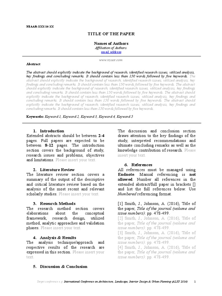 Nzaar Extended Abstract Template Abstract Summary Literature Review