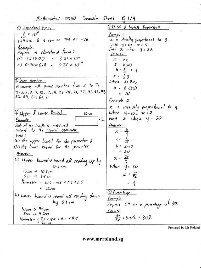 Mathematics 4024 Formula Sheet | PDF