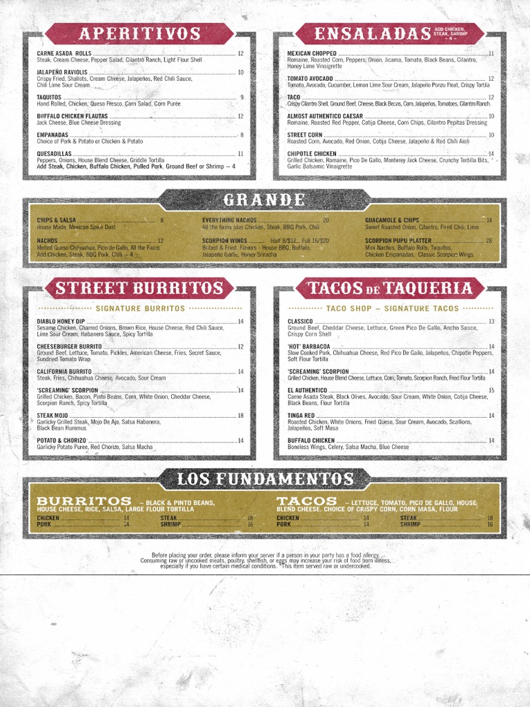 Scorpion Bar Opening Menu