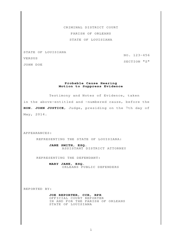 Probable Cause Hearing Motion To Suppress Evidence PDF Witness Arrest