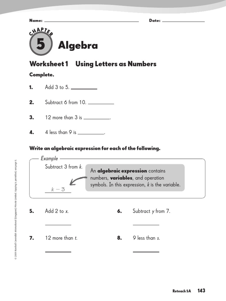 Algebra: Worksheet 1 Using Letters As Numbers | PDF | Variable ...