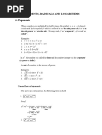 Exponents, Radicals and Logarithms