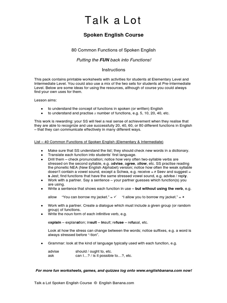 Functions of Spoken English PDF | PDF