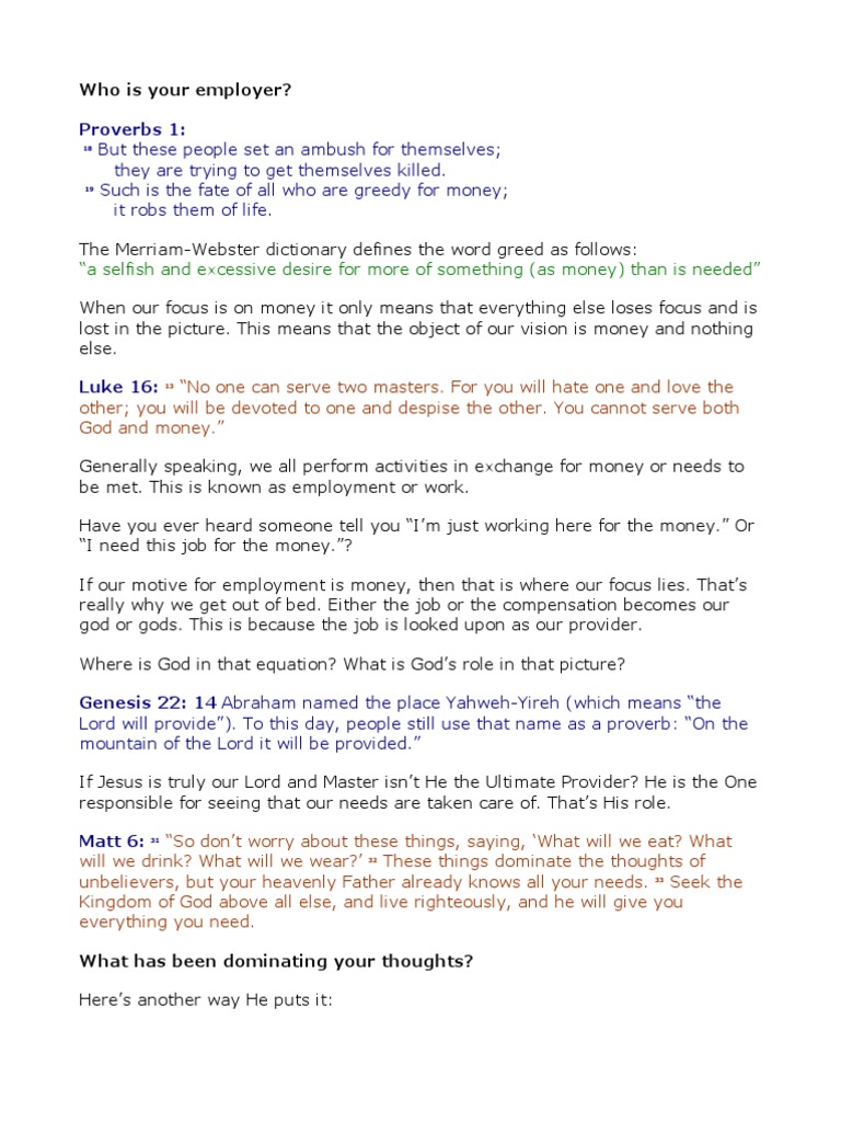 Work for God, Not Money: A Spiritual Perspective | PDF | God The Father ...