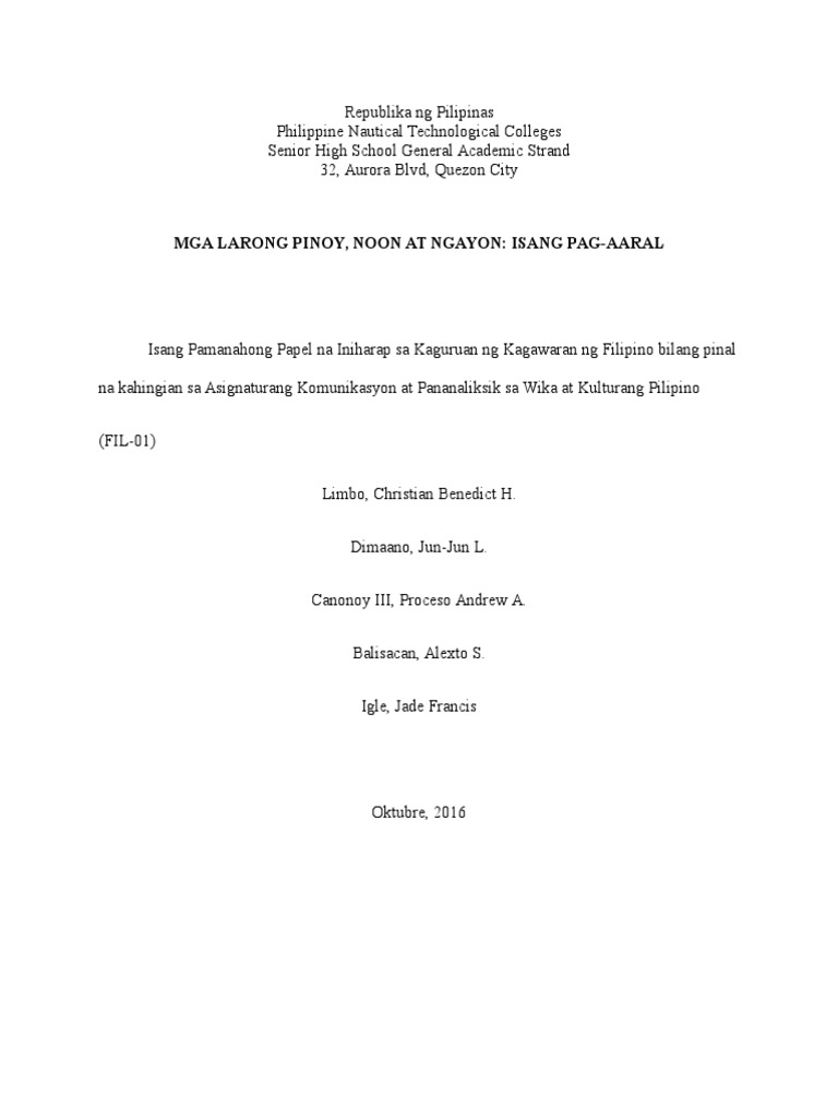 research paper in filipino tungkol sa teknolohiya