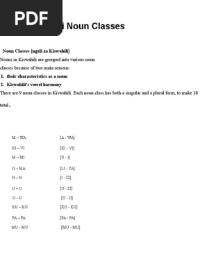Noun Classes Docx Swahili Language Linguistic Typology