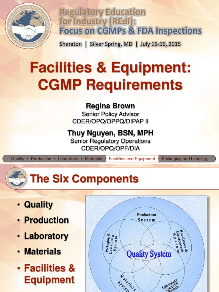 Facilities & Equipment GMP UCM456370 Verification And Validation