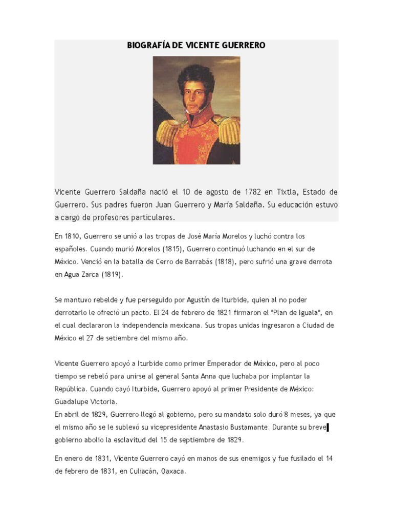 Biografía de Vicente Guerrero