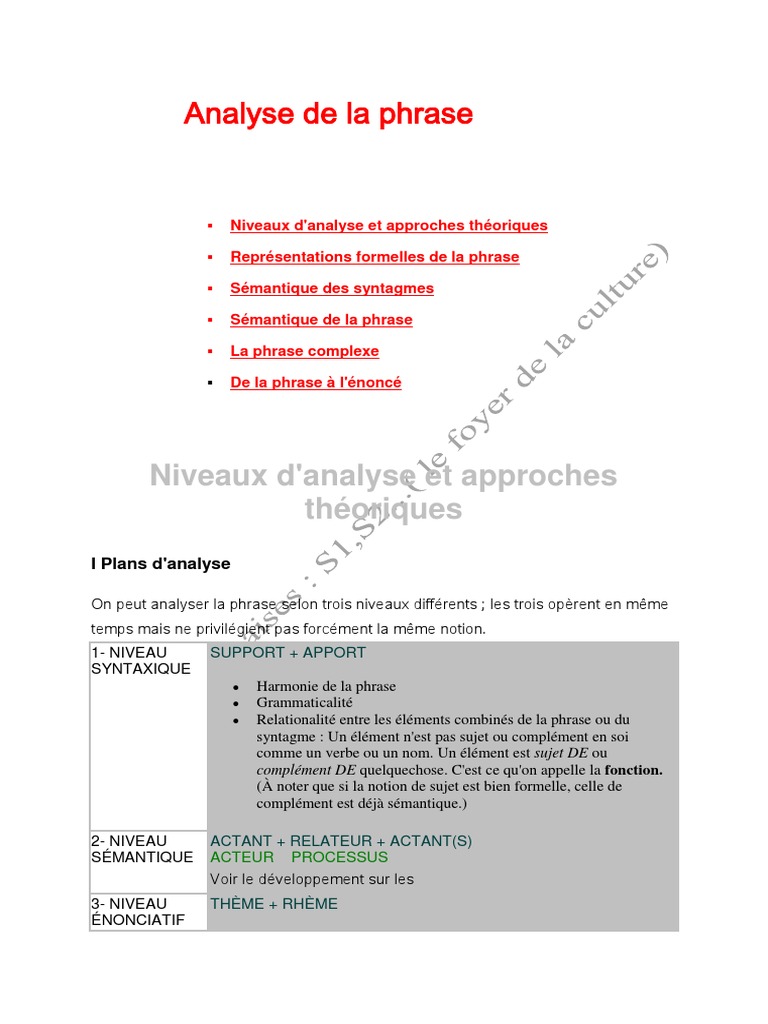 Analyse syntaxique et sémantique de phrases | PDF | Phrase | Clause