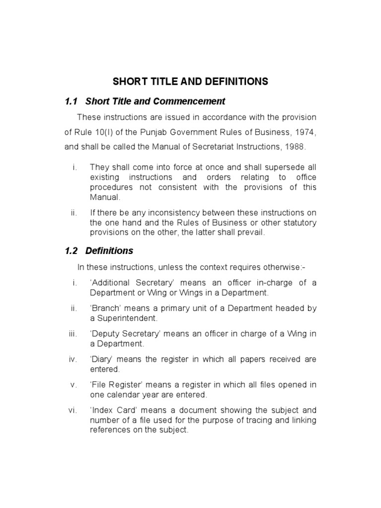 Punjab Secretariat Instructions Manual | PDF | Secretary | Governor