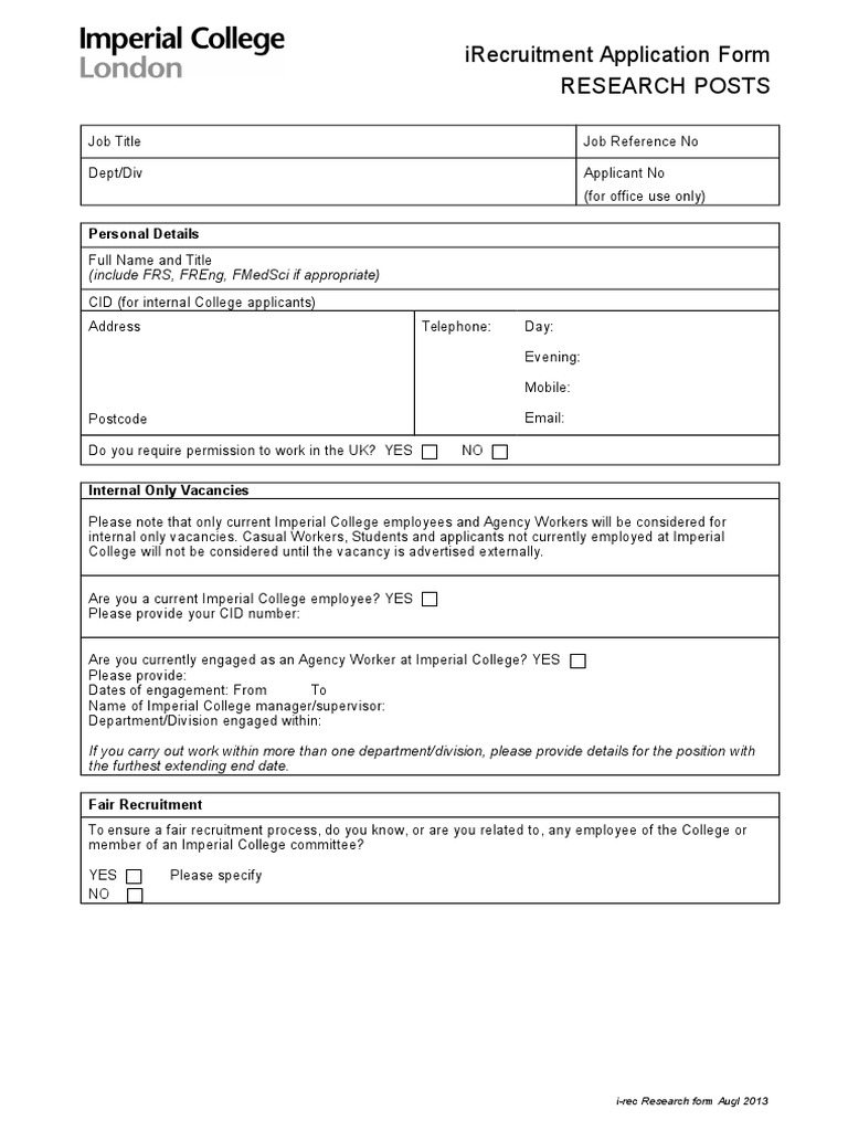Research IRecruitment Application Form (3) | Recruitment | Employment