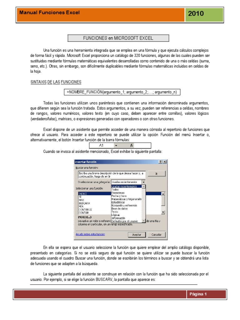 Excel Manual de Funciones Microsoft Excel