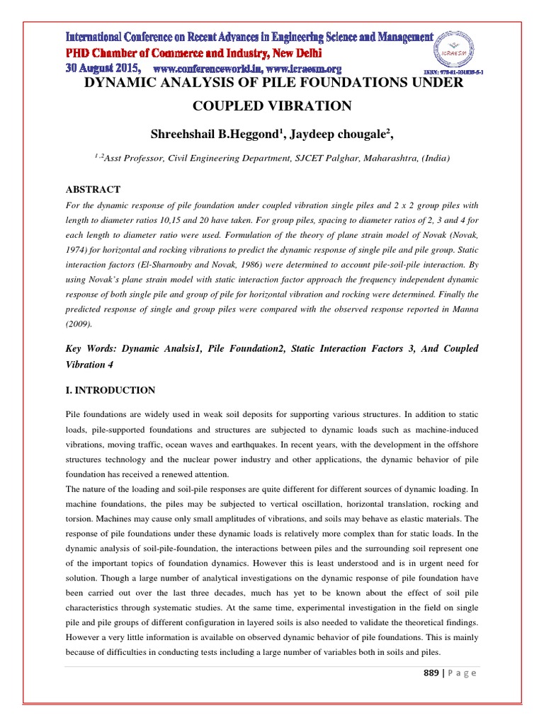 Dynamic Analysis of Pile Foundations PDF Resonance Deep Foundation