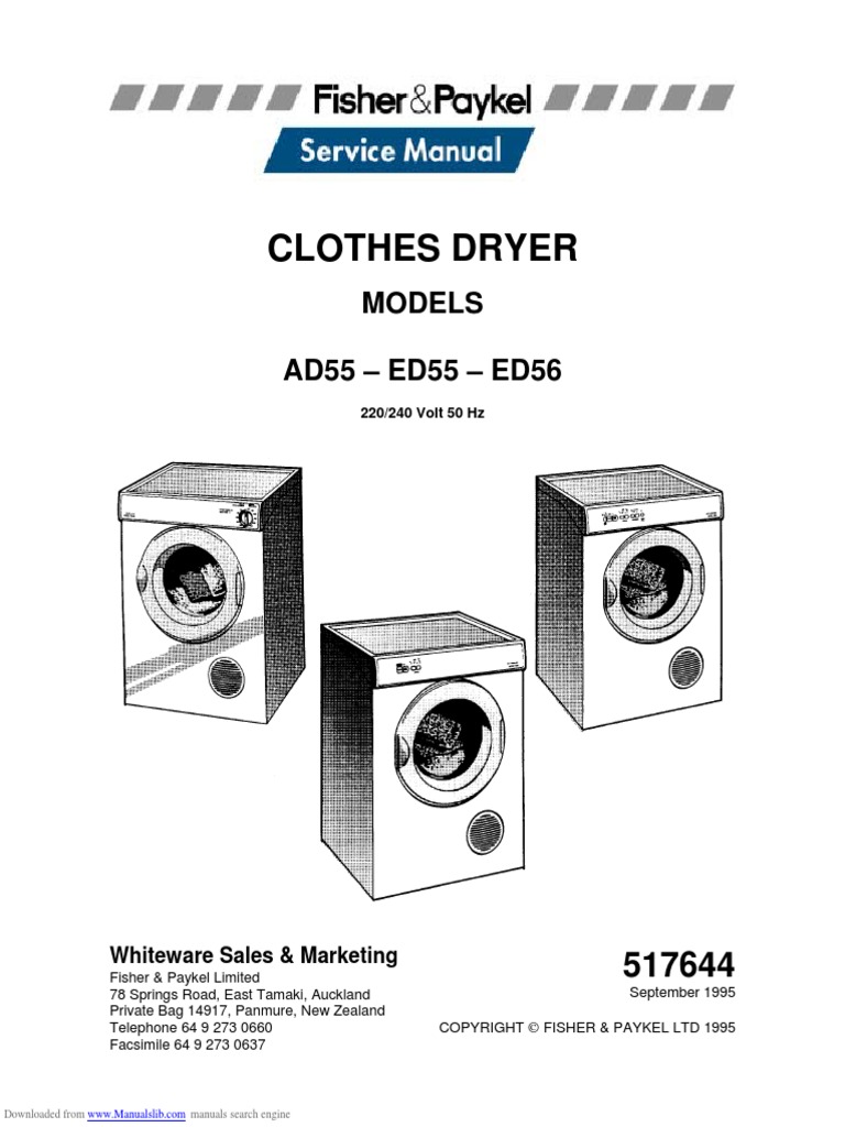Ficher and Paykel Dryer Manual Ad55 | PDF | Clothes Dryer | Electrical ...