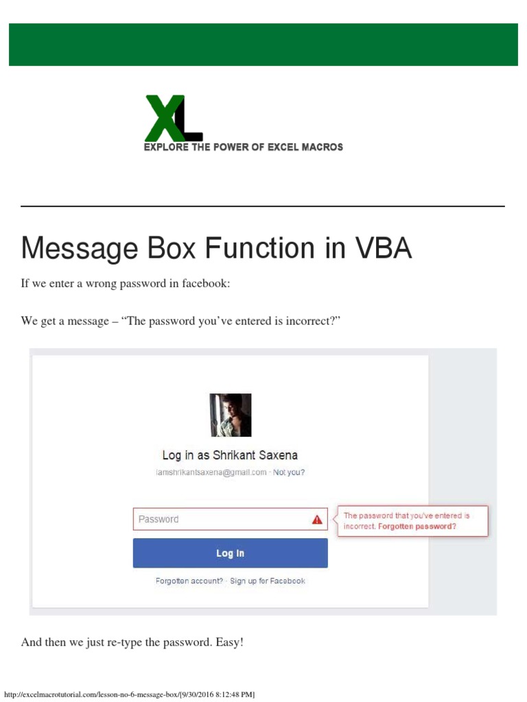 VBA MsgBox Function Explained | PDF | Microsoft Excel | Icon (Computing)