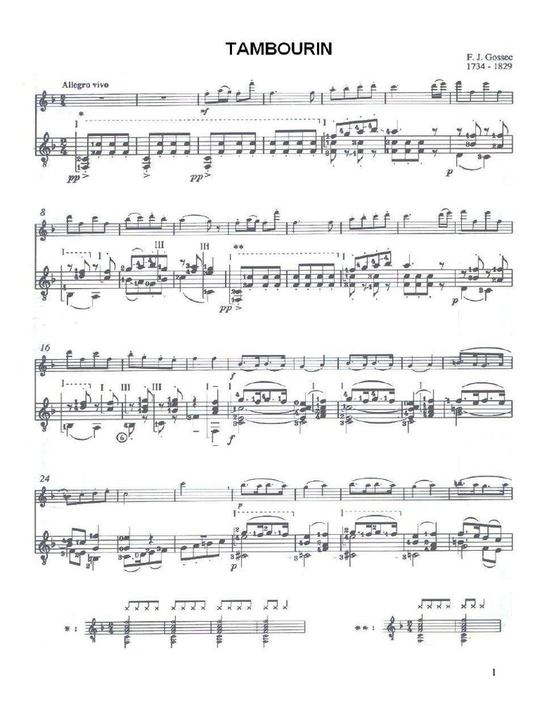 Gossec Tambourin Flute & Guitar