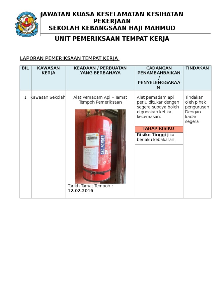Laporan Pemeriksaan Tempat Kerja | PDF